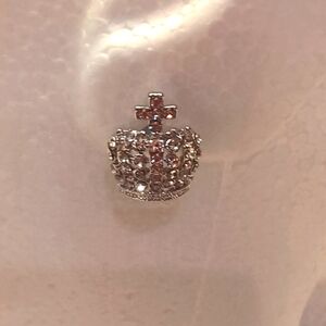 Silver Toned Stoned Crown Stud Earrings